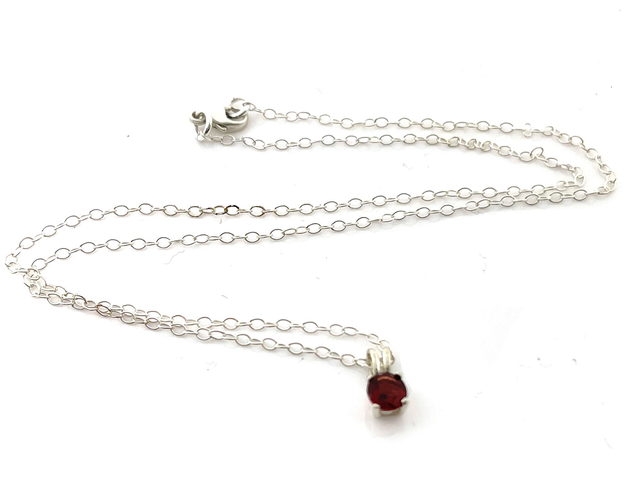 Garnet Solitaire Necklace – Sterling Silver Gemstone Pendant