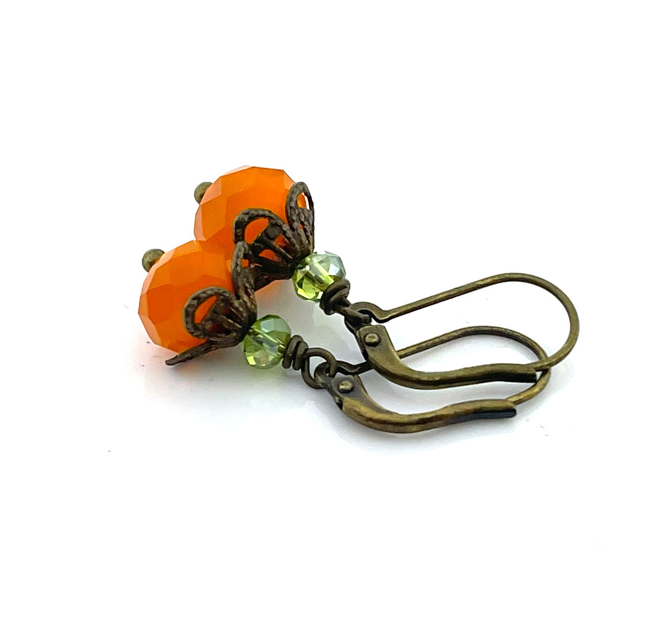 Boucles d'oreilles citrouille en verre de Bohême – Boucles d'oreilles pendantes en cristal orange et vert