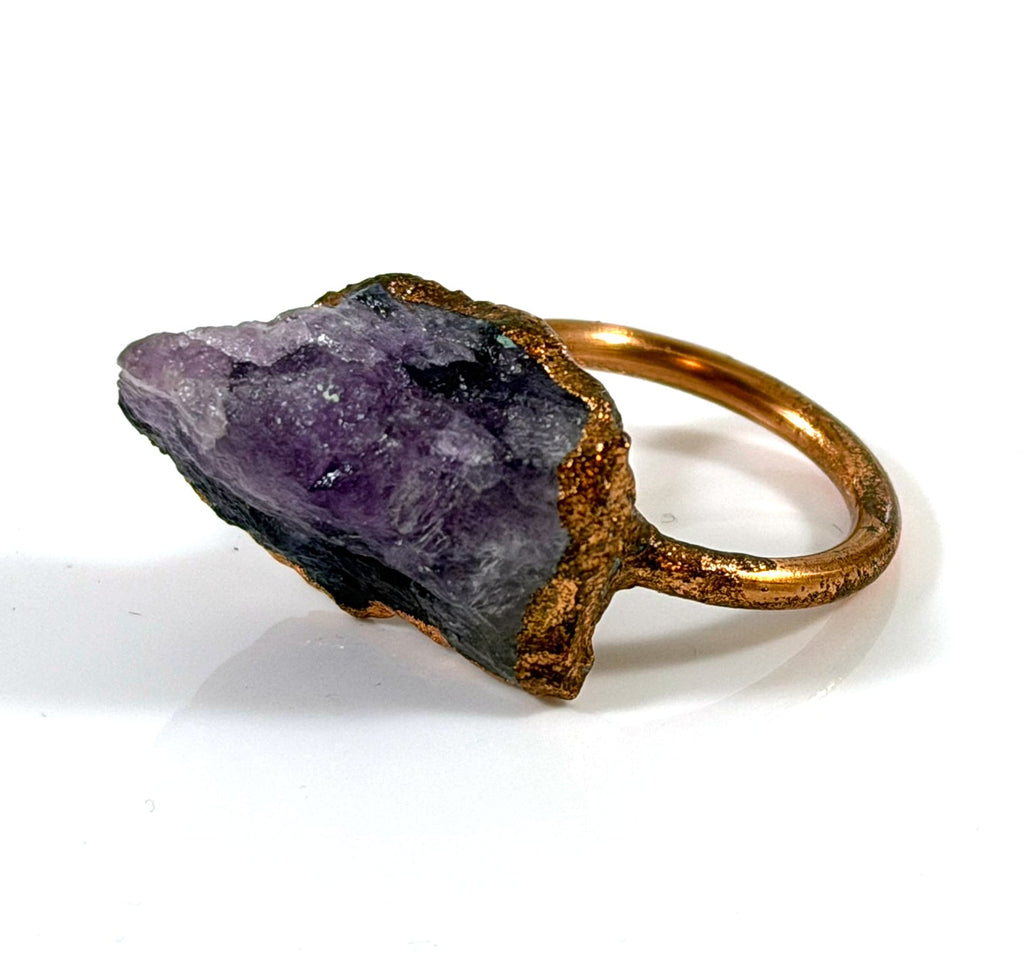 Bague en cuivre électroformé avec améthyste brute unique – Bague rustique en cristal – Taille 4