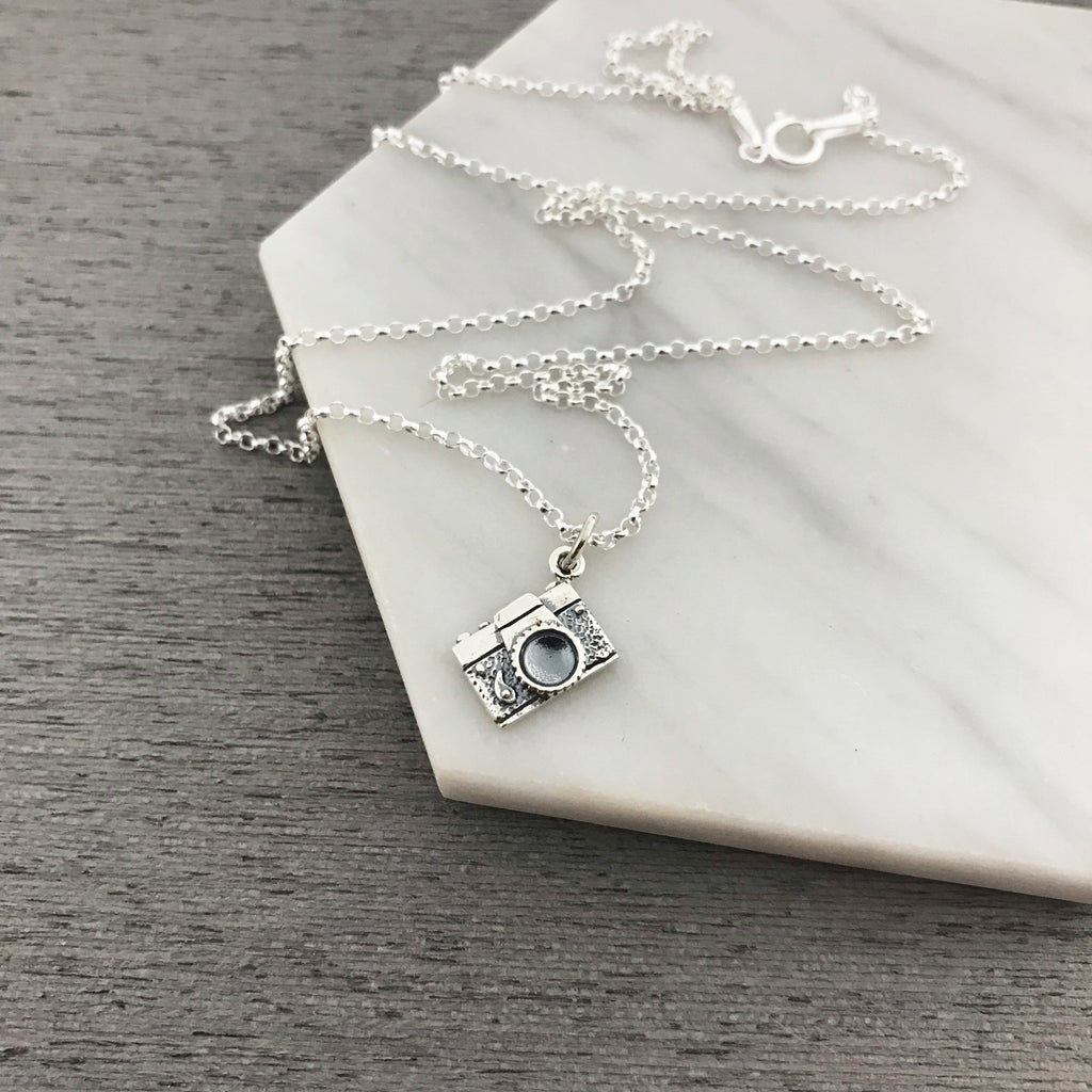 Collier appareil photo vintage en argent sterling – Cadeau pour photographe