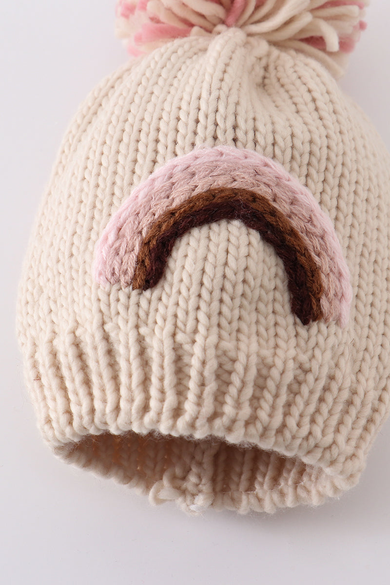 Bonnet à pompon arc-en-ciel brodé à la main