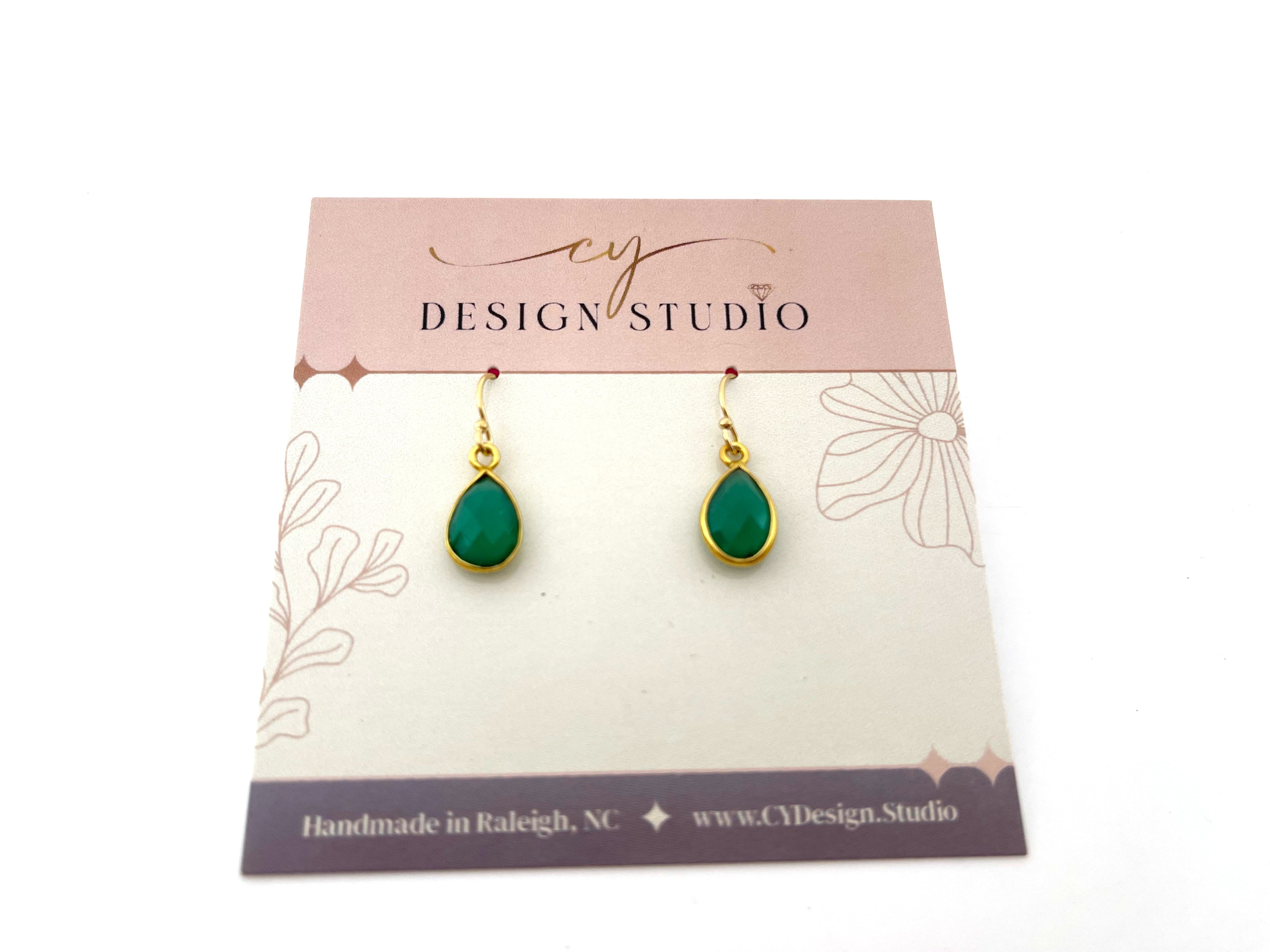 Dainty Green Onyx Drop 14k Gold Filled Earrings