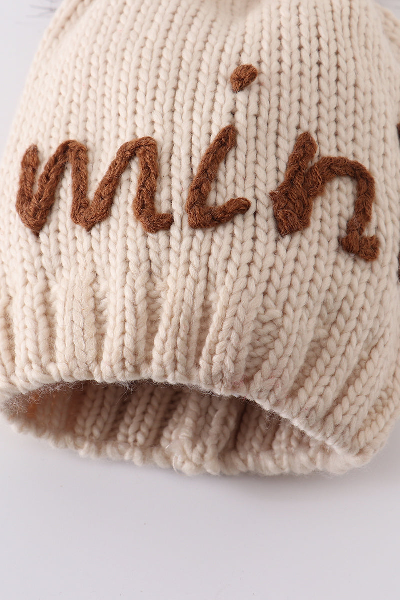 Bonnet à pompon brodé à la main mère et enfant