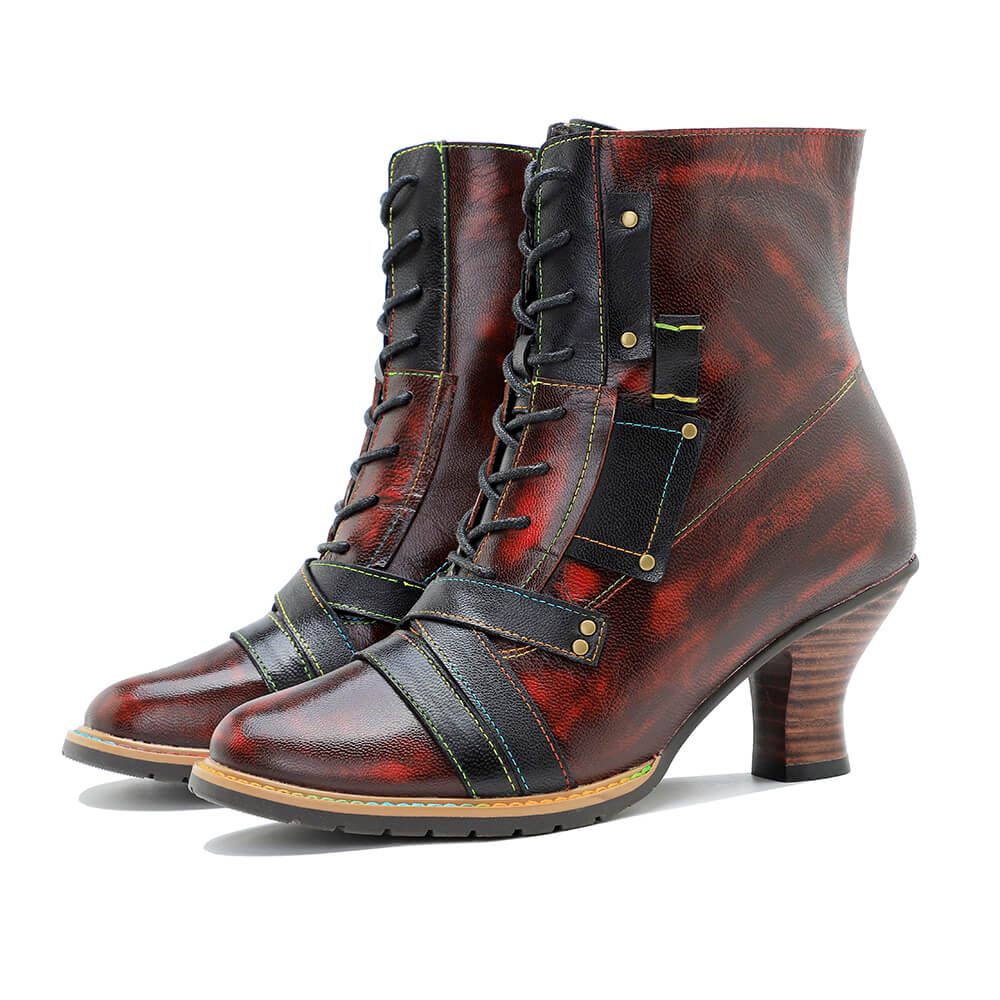 Bottes à talons hauts en cuir mélangé vintage faites à la main