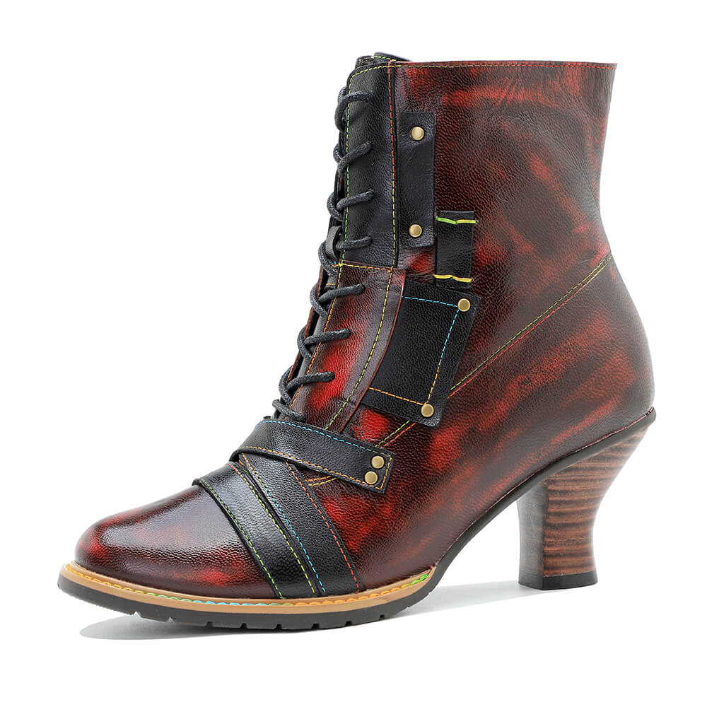 Bottes à talons hauts en cuir mélangé vintage faites à la main