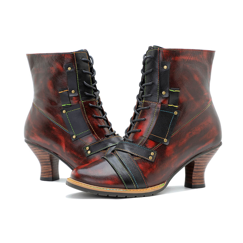 Bottes à talons hauts en cuir mélangé vintage faites à la main