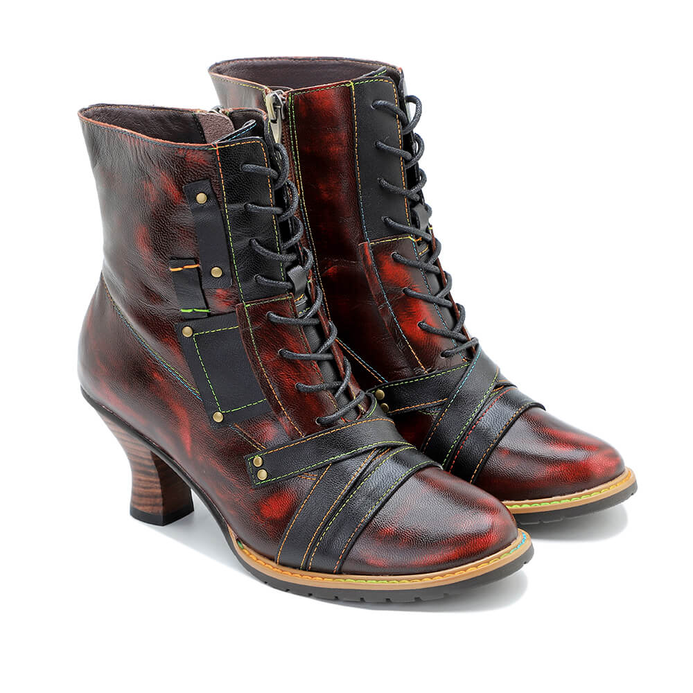 Bottes à talons hauts en cuir mélangé vintage faites à la main
