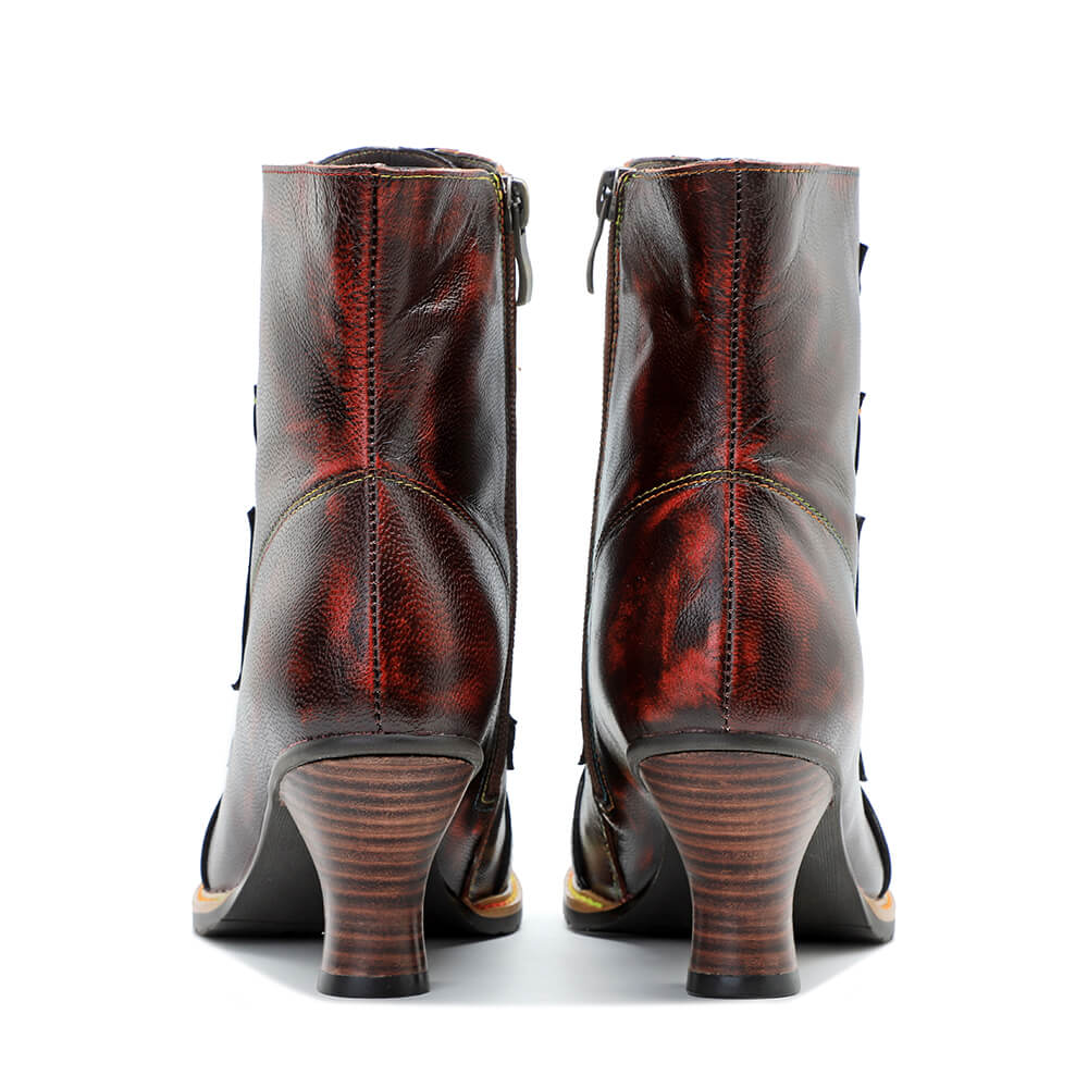 Bottes à talons hauts en cuir mélangé vintage faites à la main