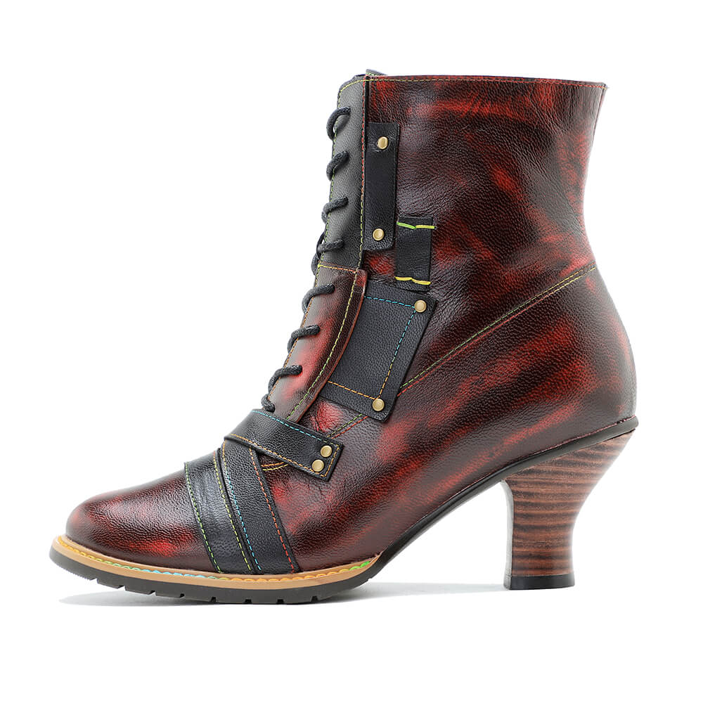 Bottes à talons hauts en cuir mélangé vintage faites à la main