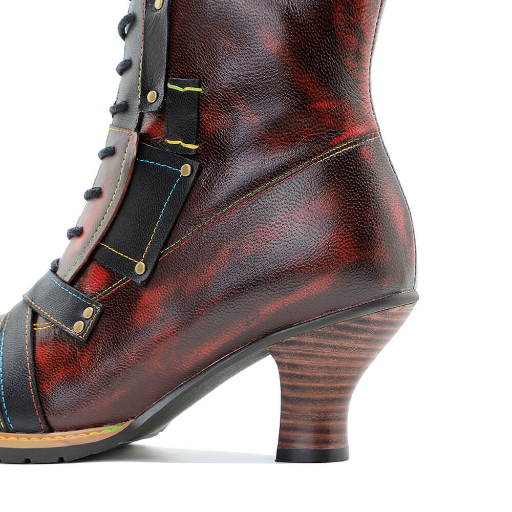 Bottes à talons hauts en cuir mélangé vintage faites à la main