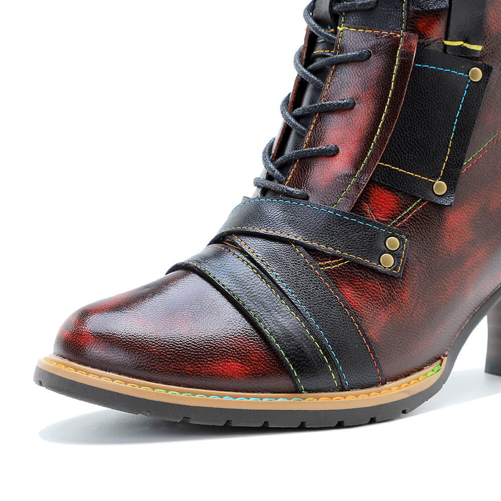 Bottes à talons hauts en cuir mélangé vintage faites à la main