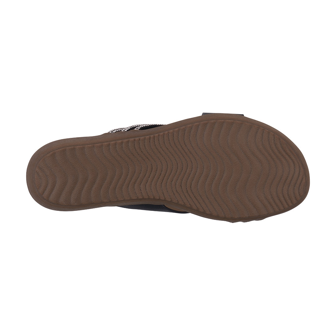 Sandales plates asymétriques Iris noires ornées pour femme