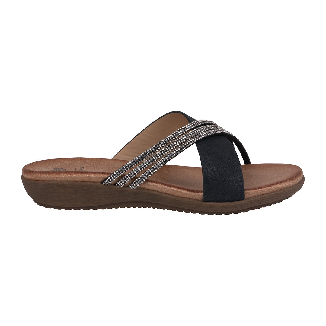 Sandales plates asymétriques Iris noires ornées pour femme