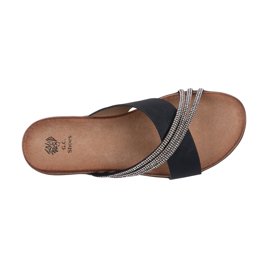 Sandales plates asymétriques Iris noires ornées pour femme