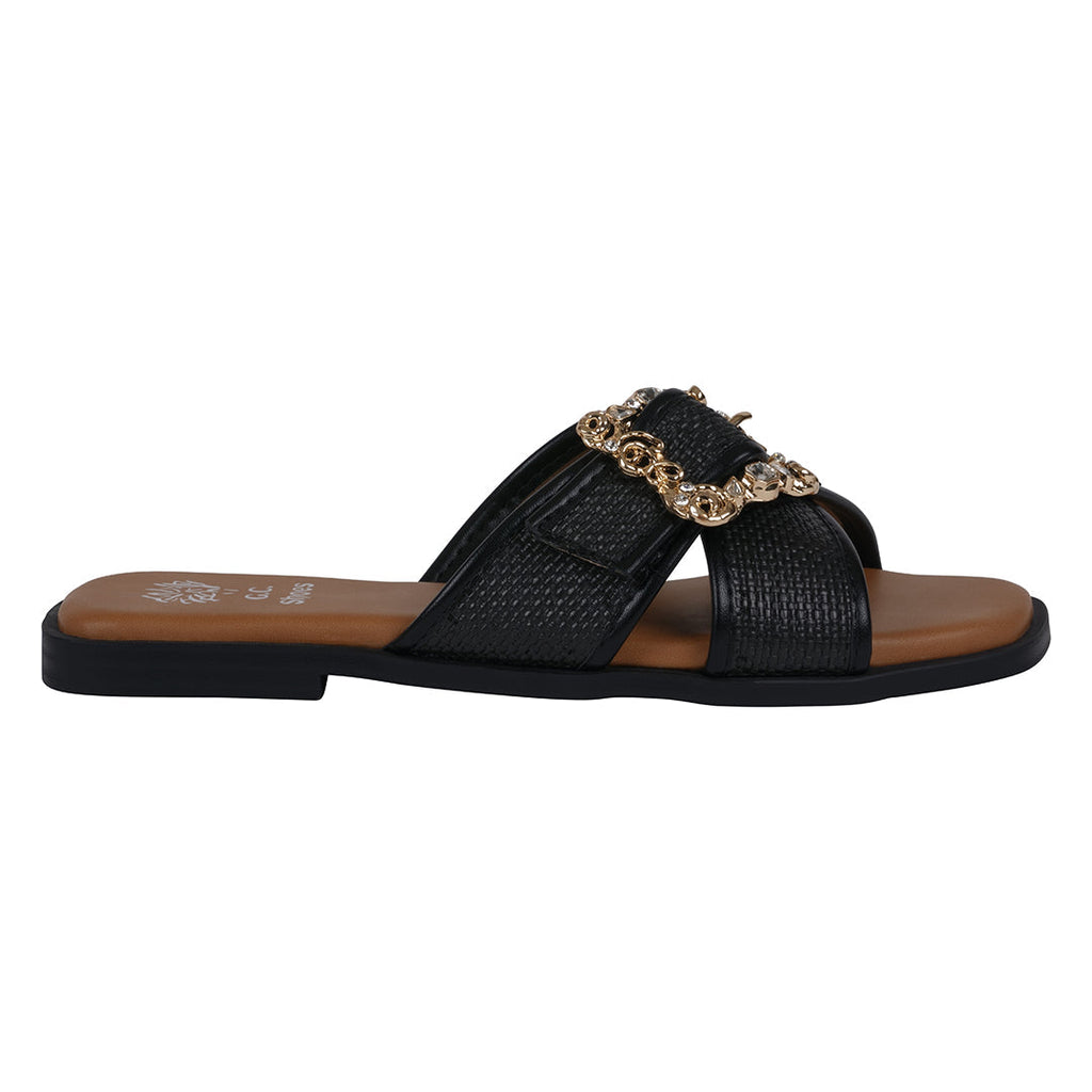 Sandales plates tissées noires Ivy pour femme