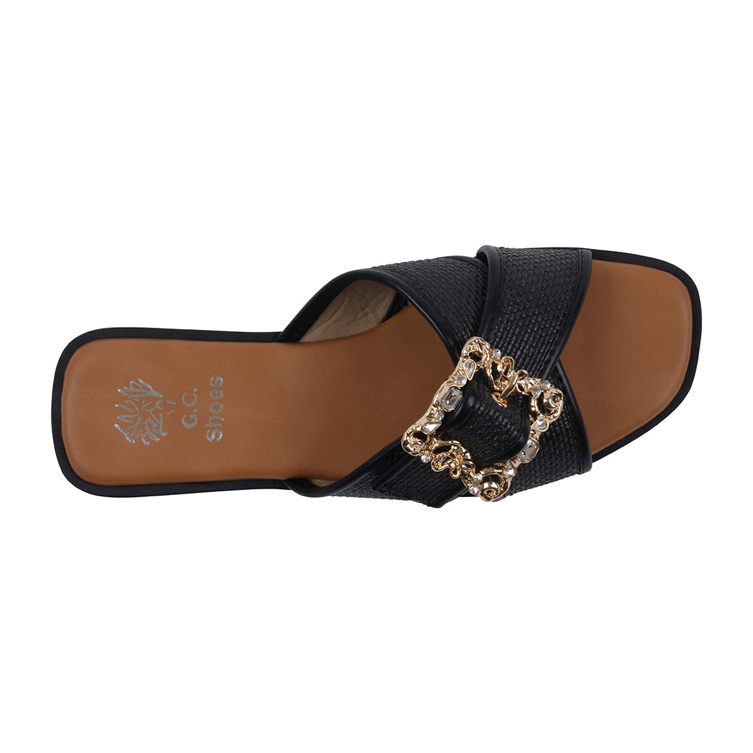 Sandales plates tissées noires Ivy pour femme