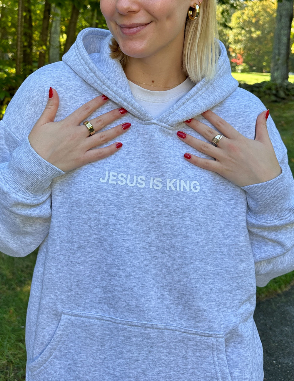 Sweat à capuche unisexe gris chiné Jesus Is King