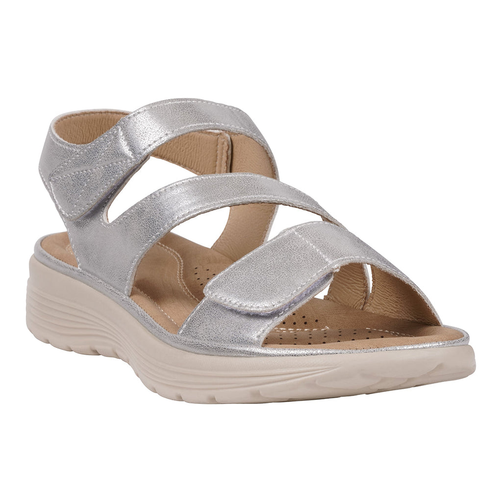 Sandales plates confort Judy Silver Velcro pour femme