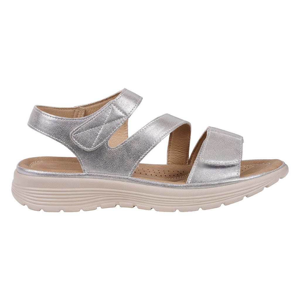 Sandales plates confort Judy Silver Velcro pour femme