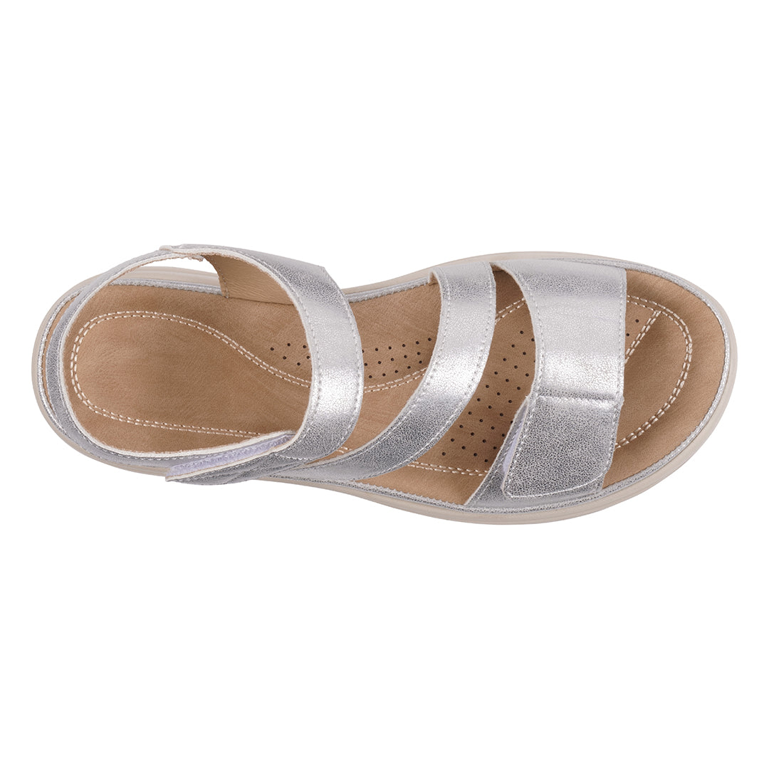 Sandales plates confort Judy Silver Velcro pour femme