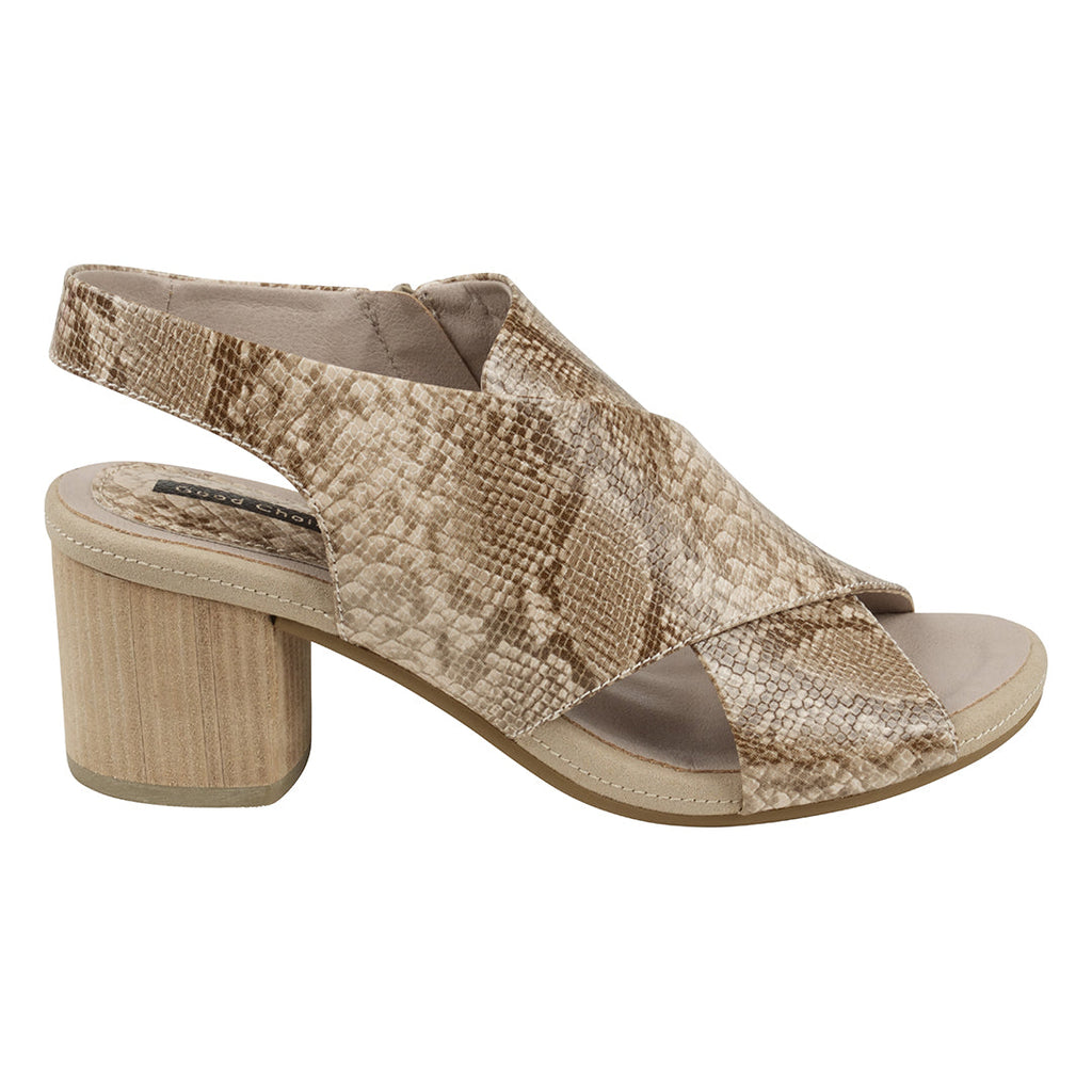Sandales à talons et lanières croisées Keefa serpent/beige