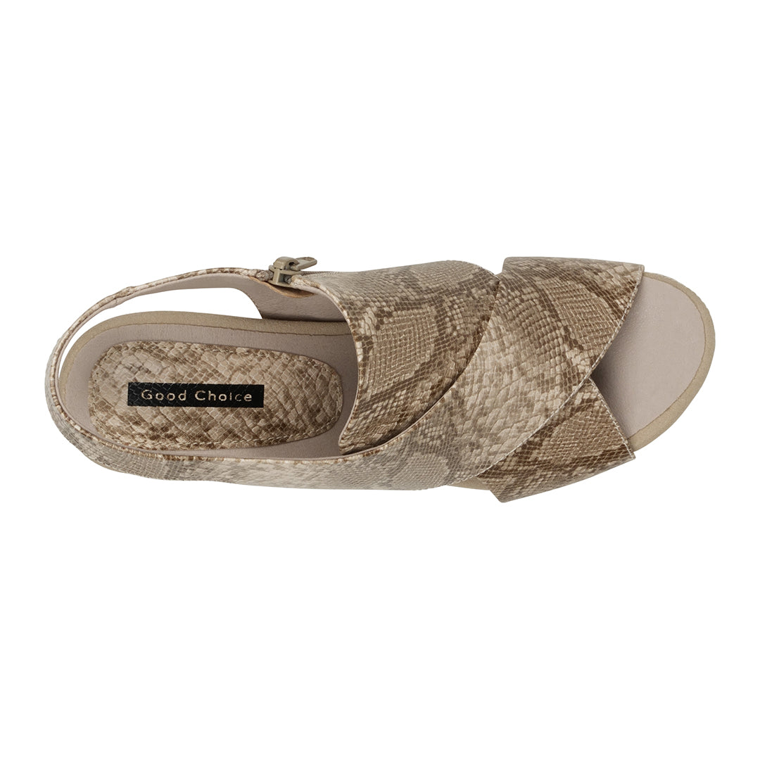 Sandales à talons et lanières croisées Keefa serpent/beige