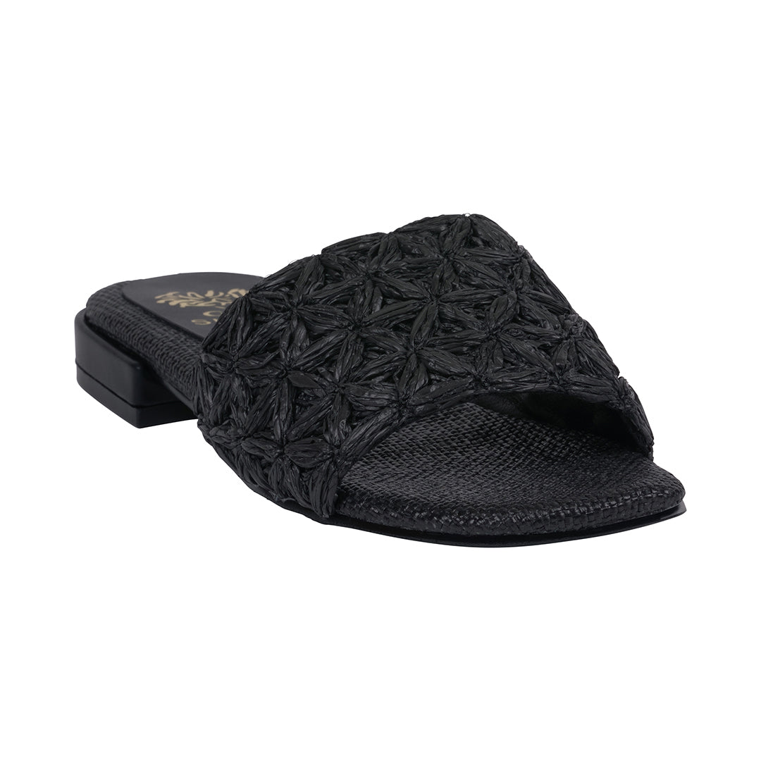 Sandales plates tressées noires Kendra pour femme
