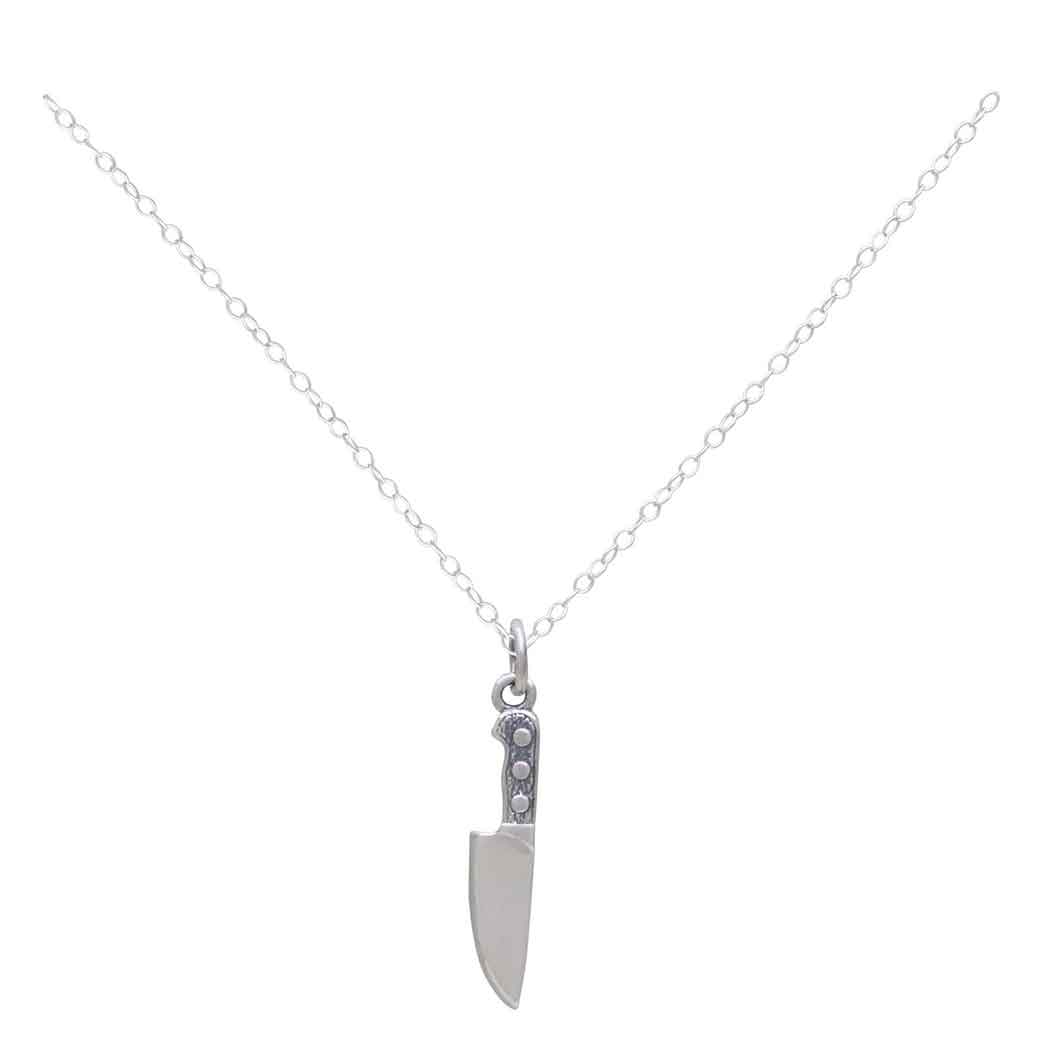Breloque Couteau de Chef - Pendentif Cuisine - Collier Argent Sterling - Bijoux Faits Main