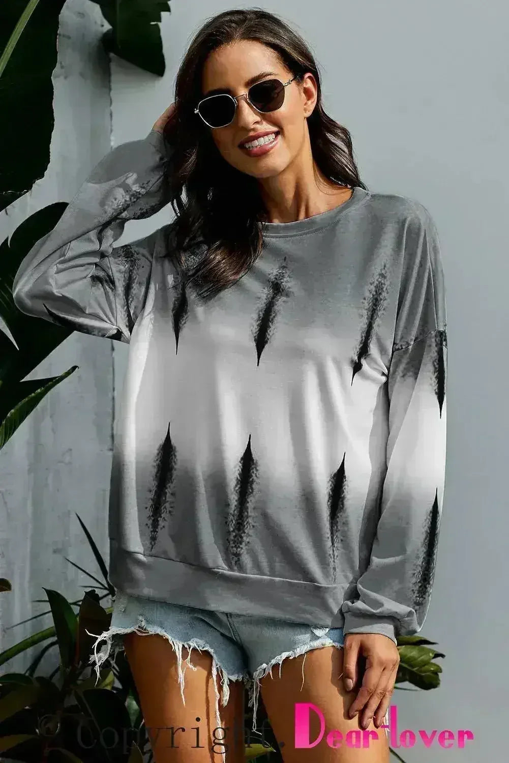 Sweat-shirt pull tie-dye color block gris clair