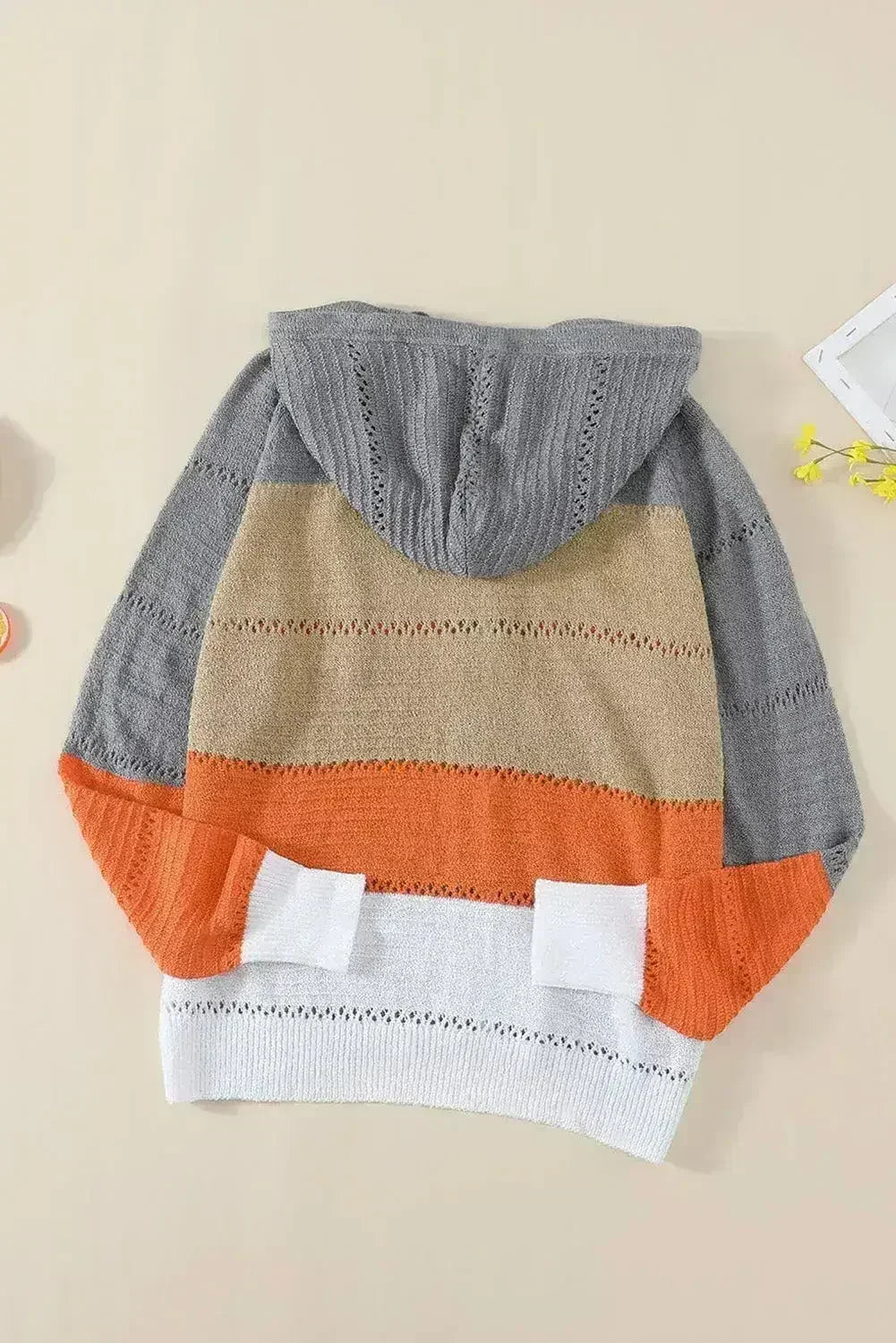 Sweat à capuche en maille ajourée Femme, Gris Colorblock, avec fermeture éclair frontale
