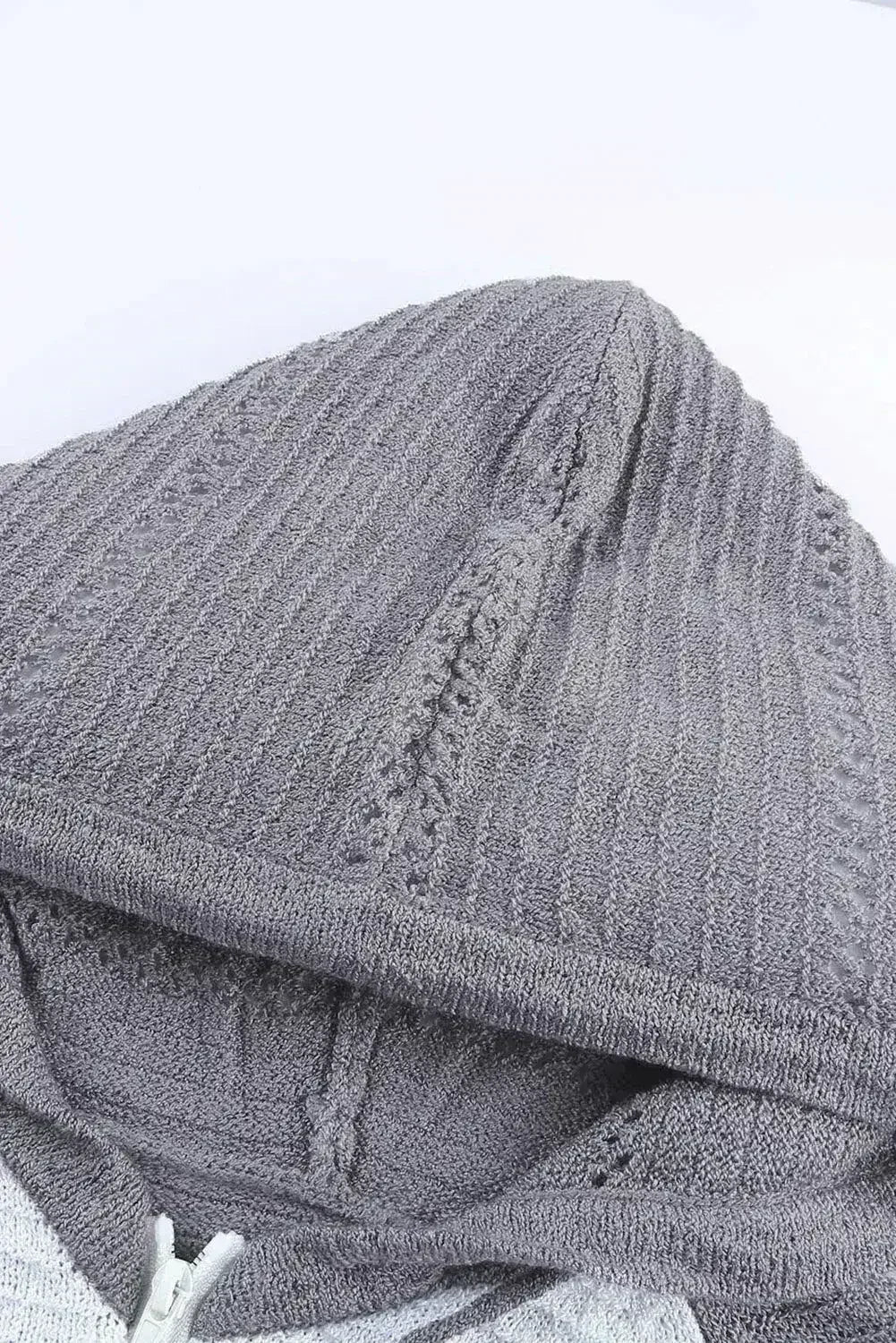 Sweat à capuche en maille ajourée Femme, Gris Colorblock, avec fermeture éclair frontale