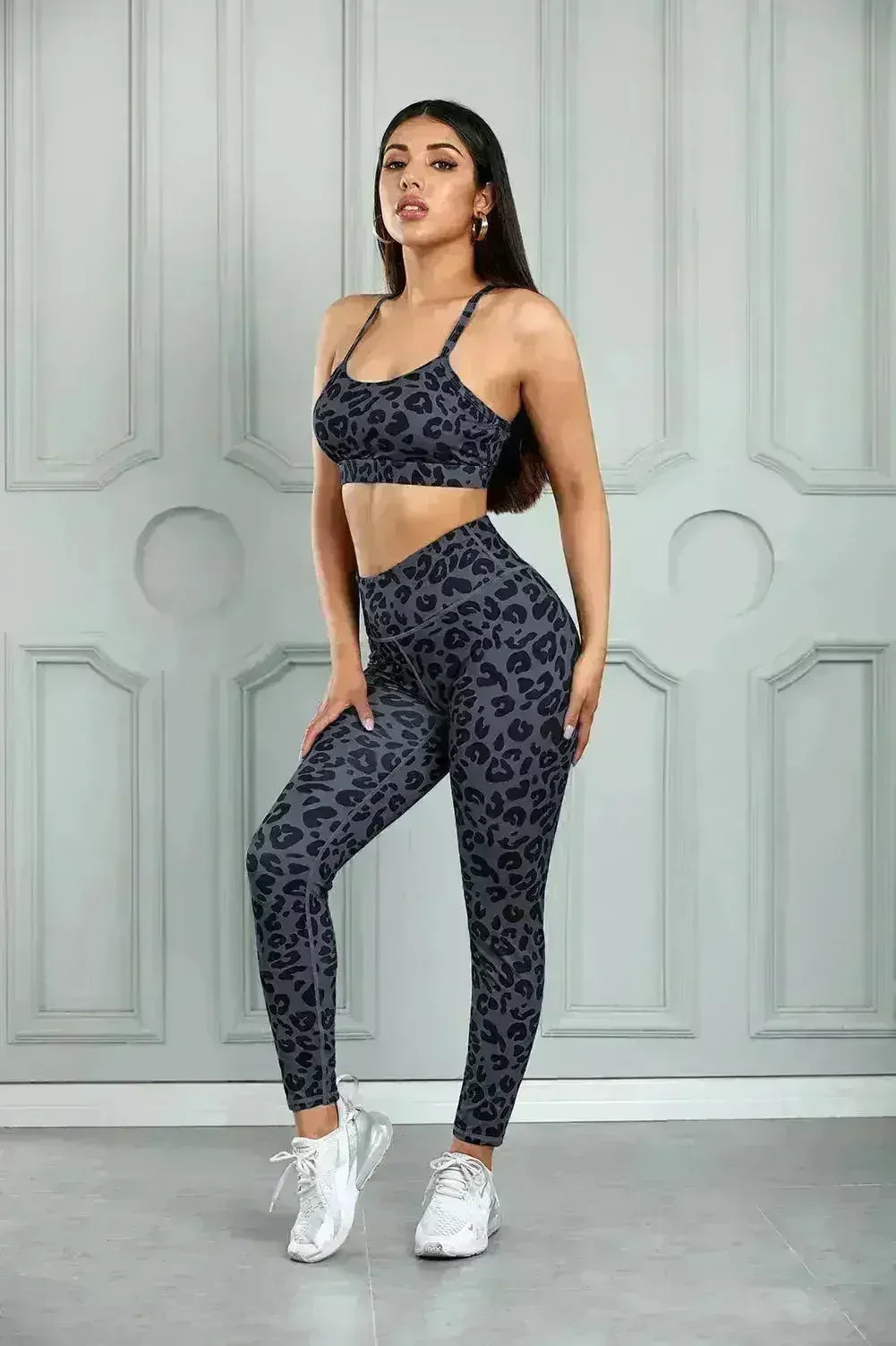 Ensemble brassière de sport et legging Charcoal Leopard