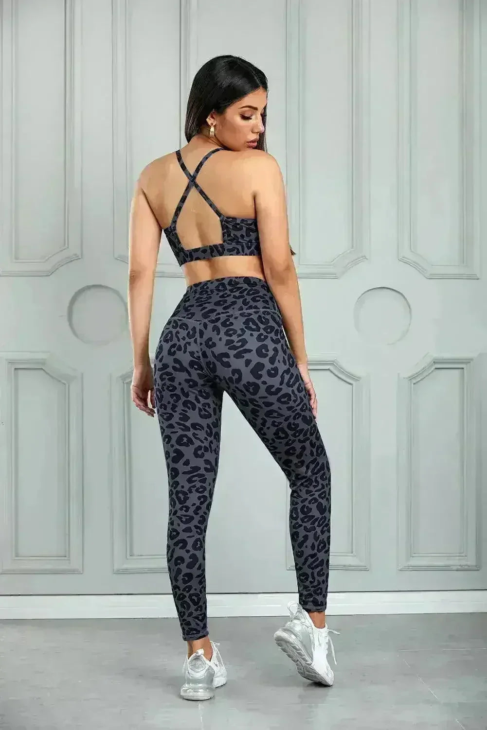 Ensemble brassière de sport et legging Charcoal Leopard