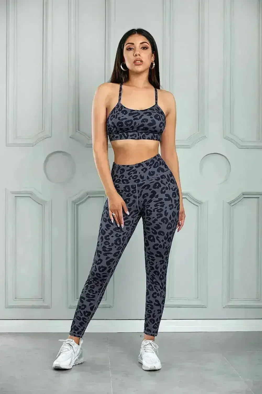 Ensemble brassière de sport et legging Charcoal Leopard