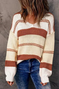 Pull rayé rouge et beige