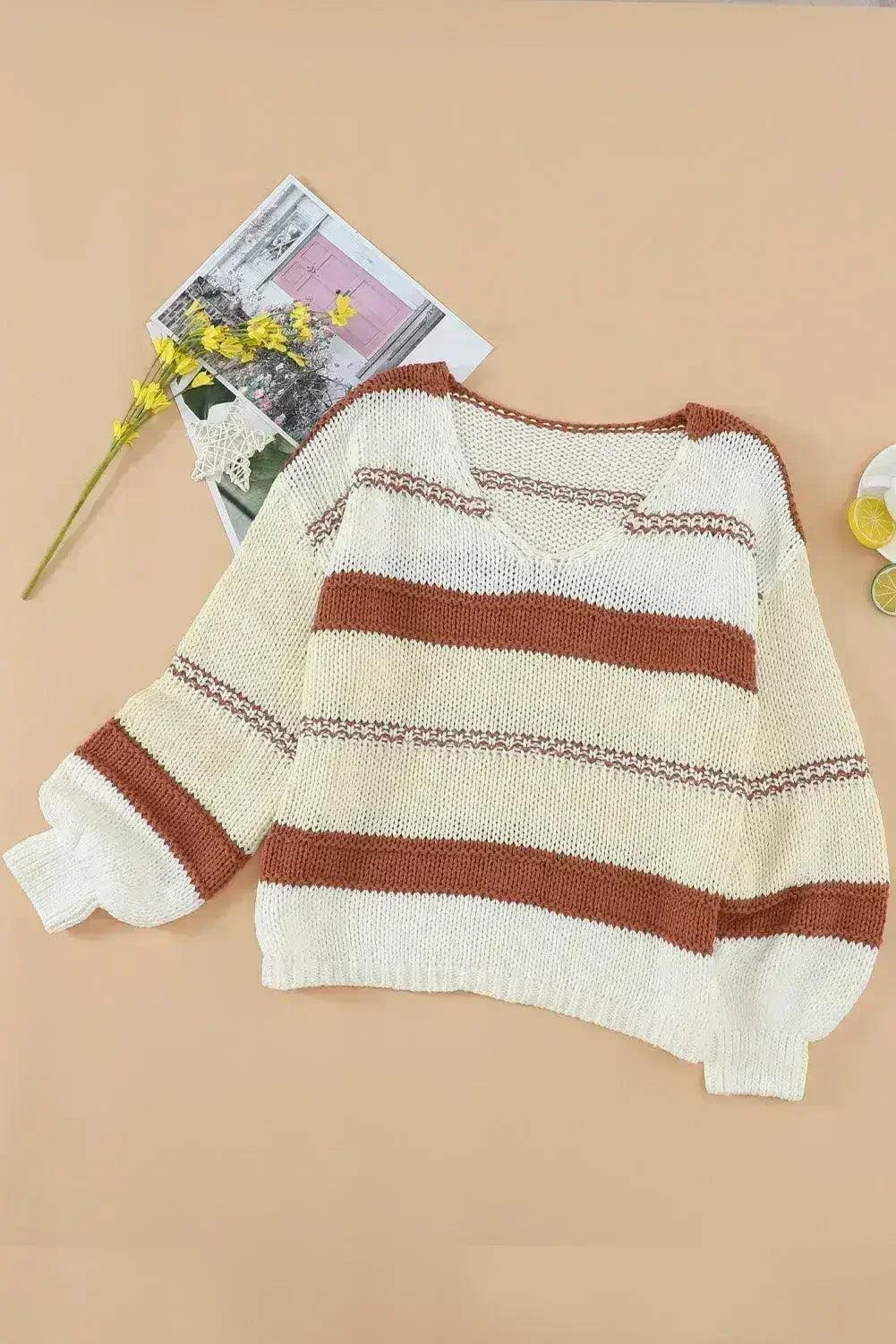 Pull rayé rouge et beige