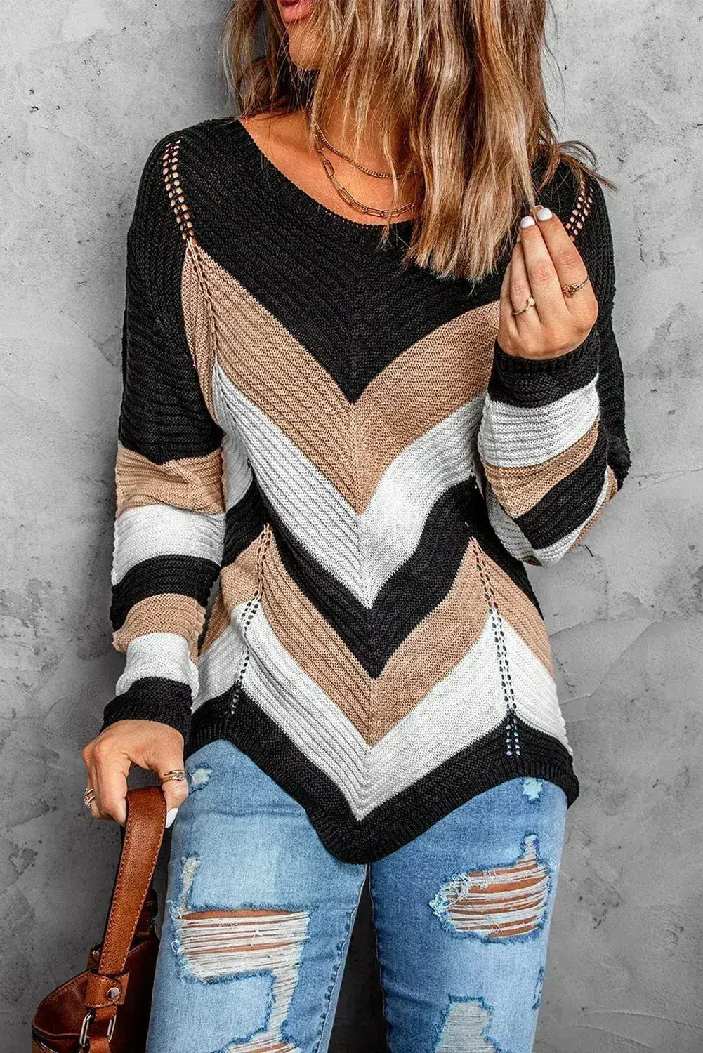 Pull en tricot color block à chevrons