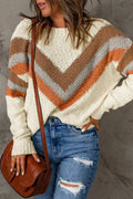 Pull à rayures chevrons beige