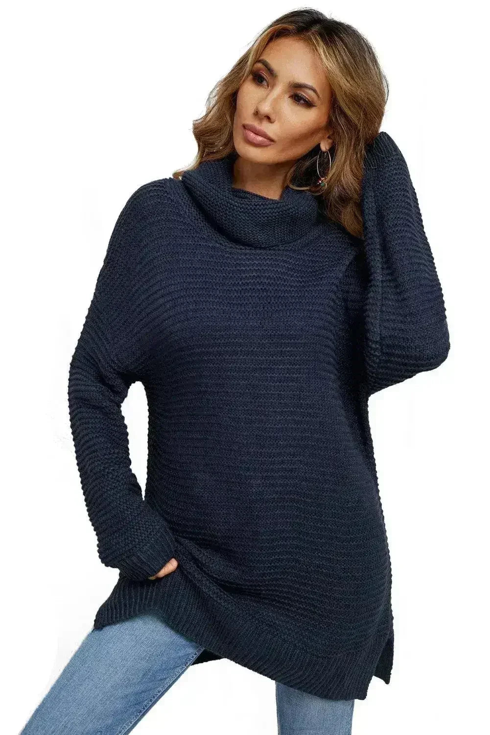 Pull à col roulé bleu marine - Tricot d'hiver douillet à manches longues | Femstylo