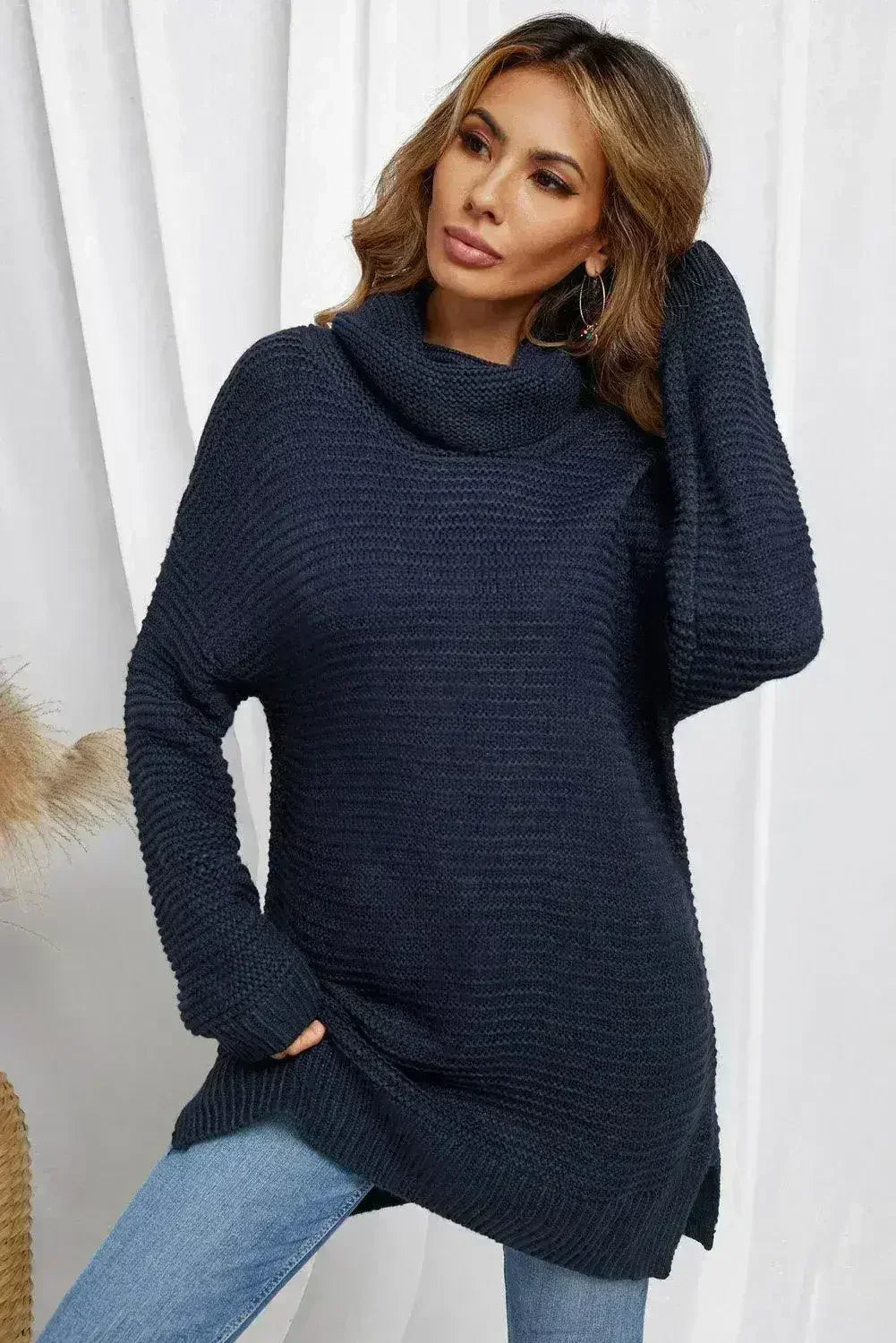 Pull à col roulé bleu marine - Tricot d'hiver douillet à manches longues | Femstylo