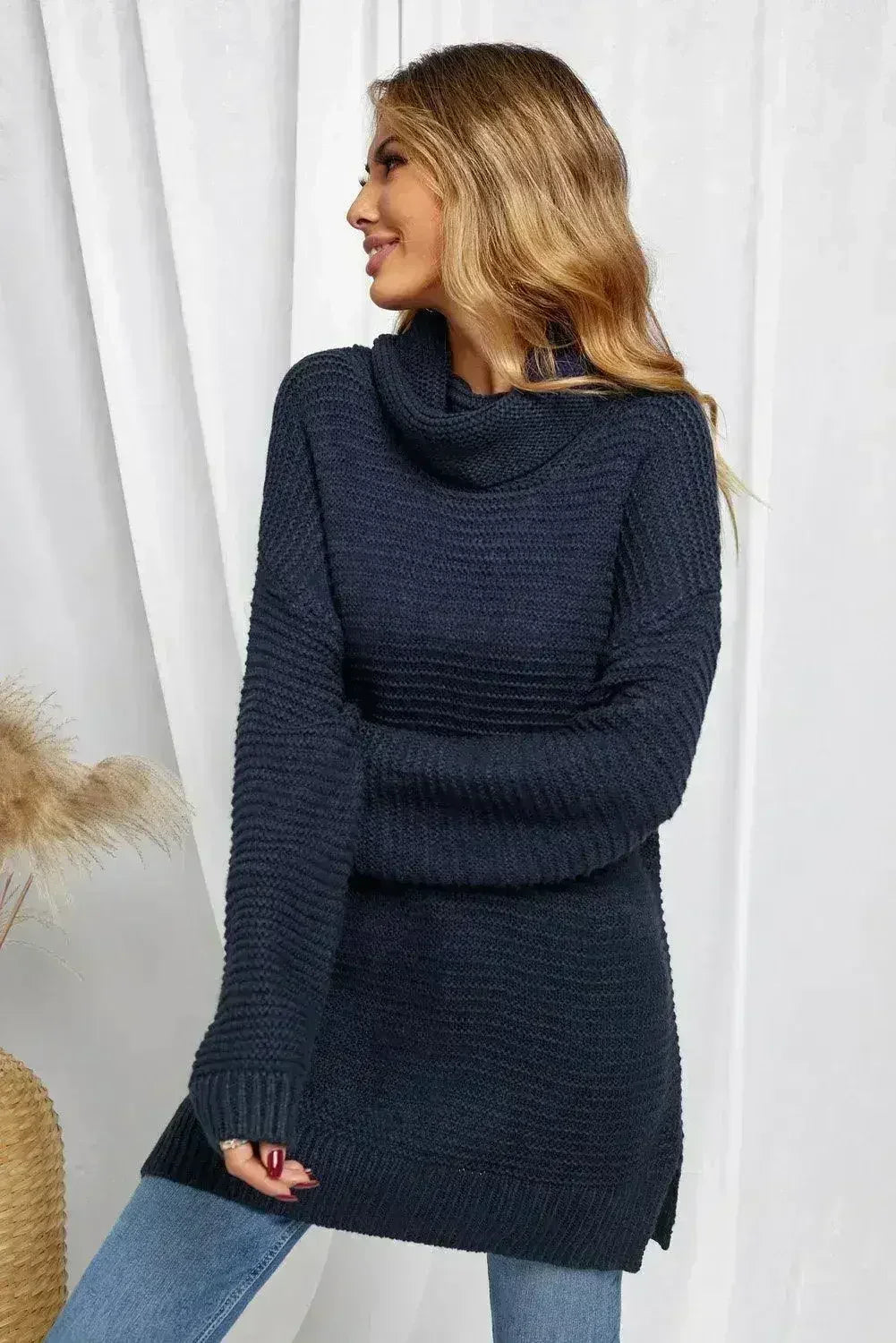 Pull à col roulé bleu marine - Tricot d'hiver douillet à manches longues | Femstylo