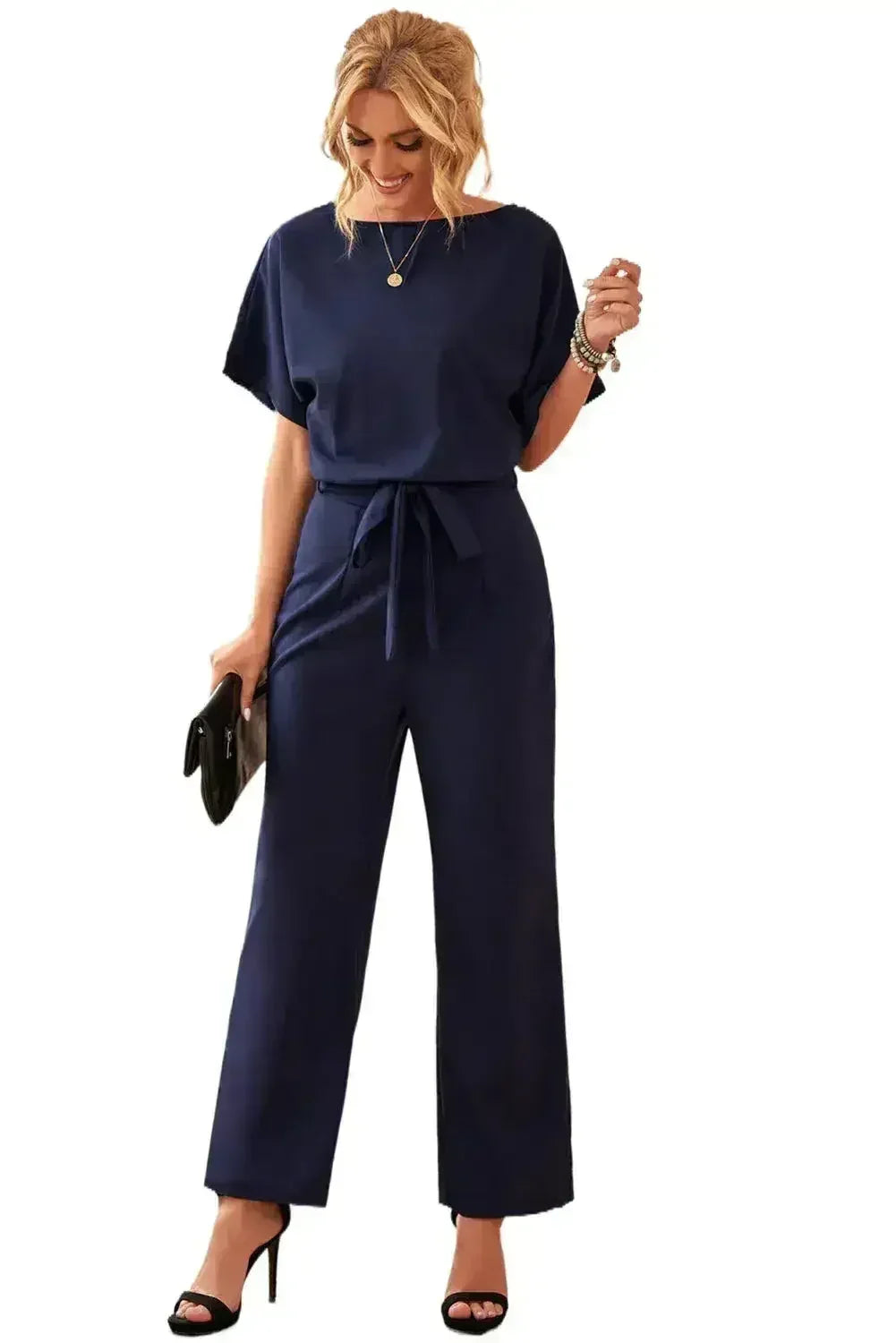 Combinaison Chic Bleu Oh So Glam Ceinture Jambes Larges