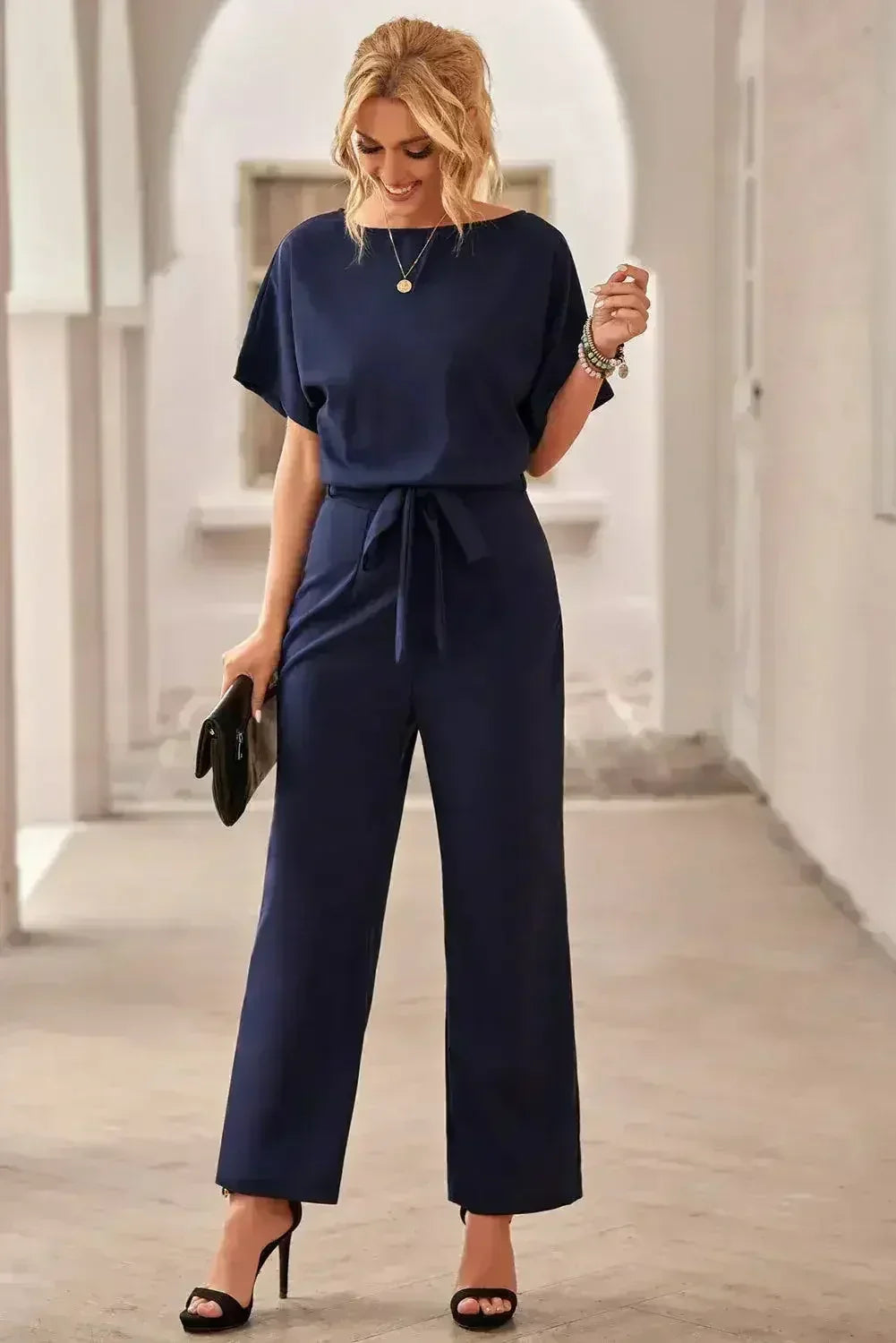 Combinaison Chic Bleu Oh So Glam Ceinture Jambes Larges