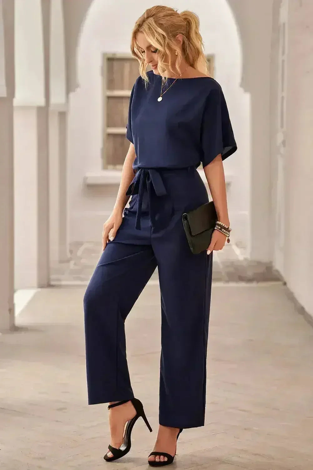 Combinaison Chic Bleu Oh So Glam Ceinture Jambes Larges