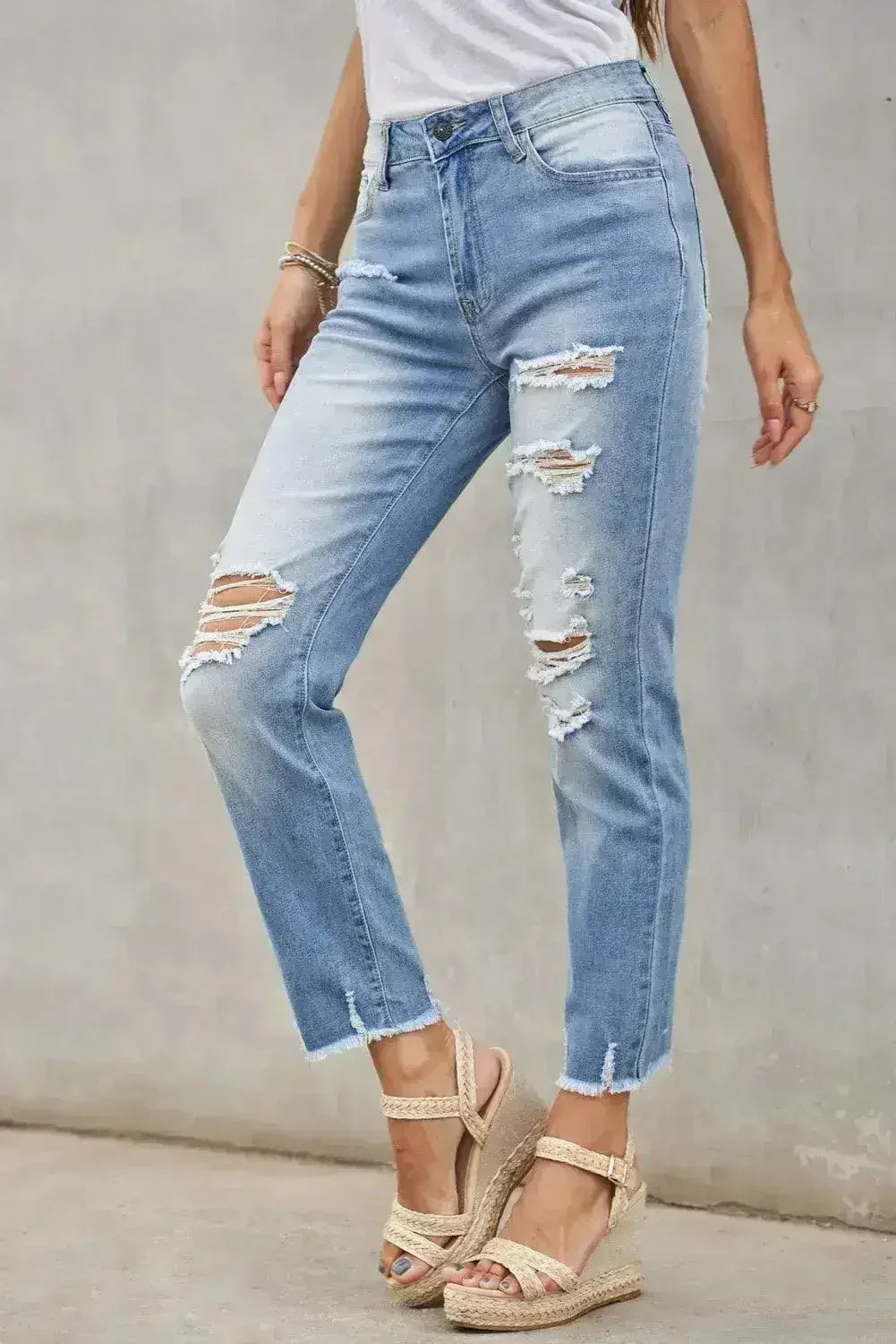 Pantalon en jean Boyfriend délavé bleu clair à la mode