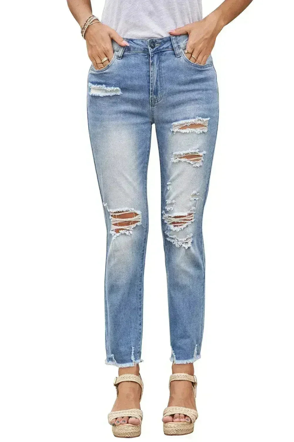 Pantalon en jean Boyfriend délavé bleu clair à la mode