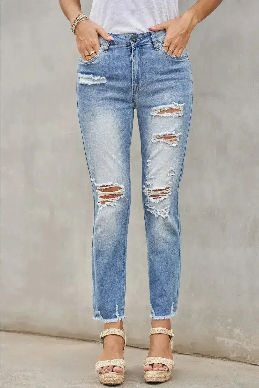 Pantalon en jean Boyfriend délavé bleu clair à la mode