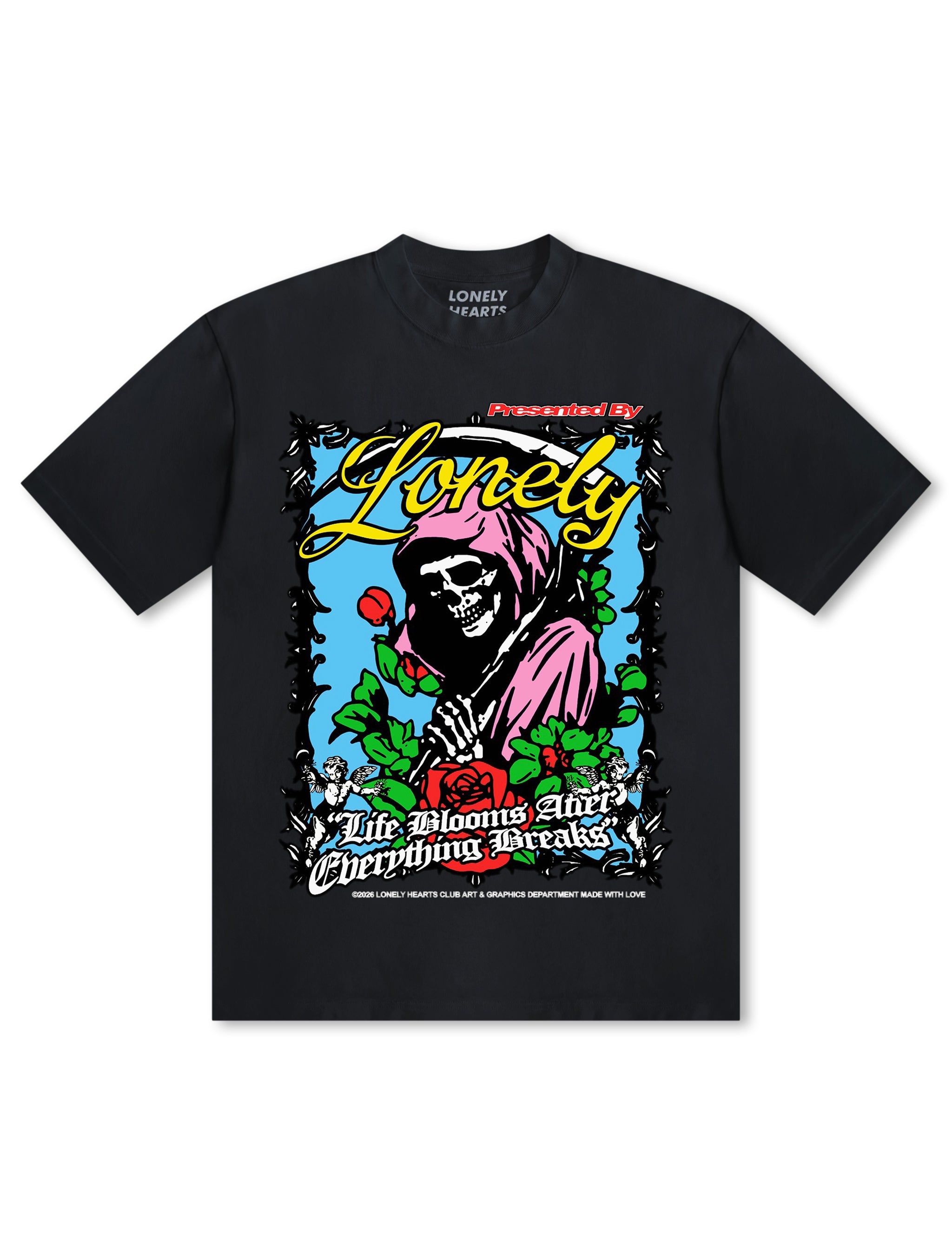 T-shirt premium Lonely Hearts Club Life Blooms - Noir