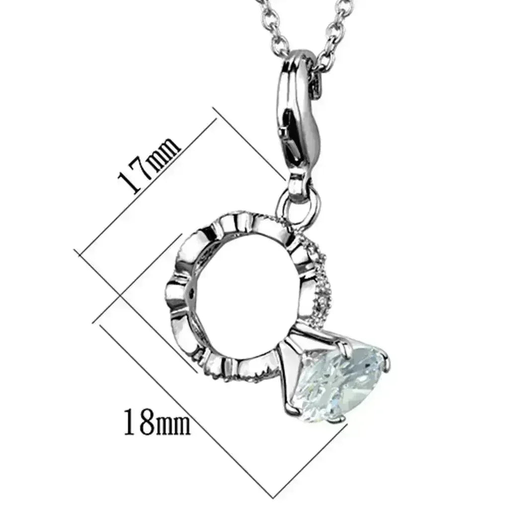 LO3490 - Pendentif en laiton rhodié avec zircon cubique de qualité AAA incolore