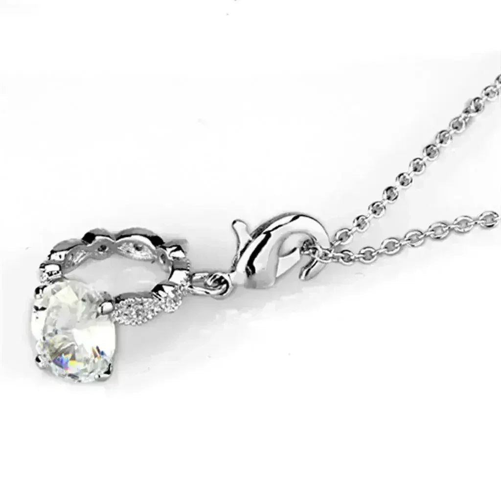 LO3490 - Pendentif en laiton rhodié avec zircon cubique de qualité AAA incolore